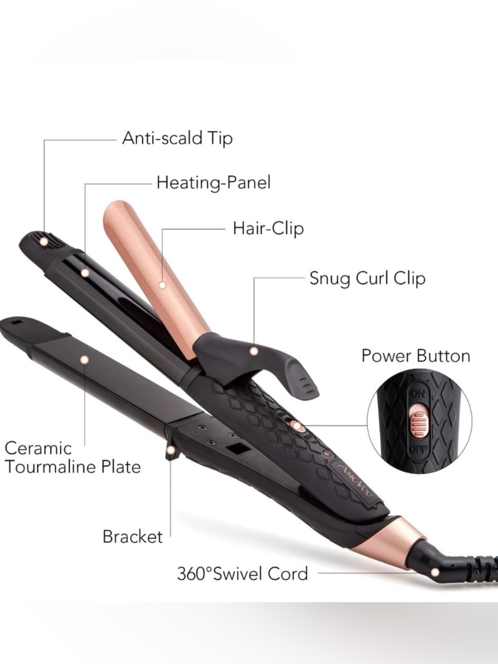 AmoVee  2 in 1 Travel Curling/Flat Iron